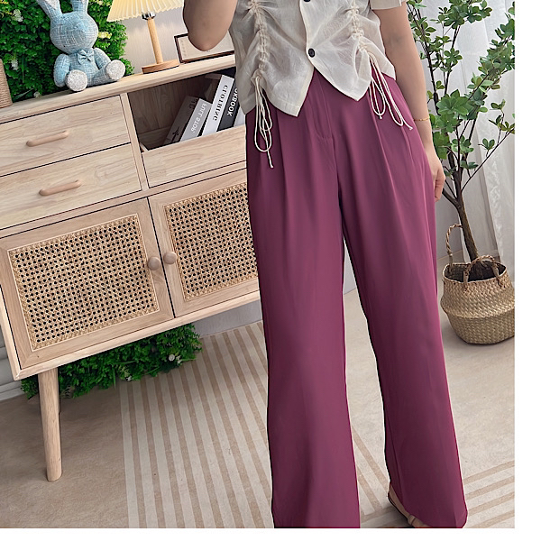 로즈 레드 쉬폰 롱팬츠 (Long chiffon pant-Rose red)
